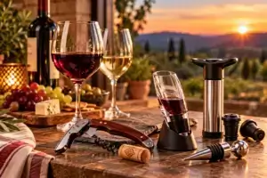 A selection of wine accessories and tools arranged together as gift ideas for wine lovers.